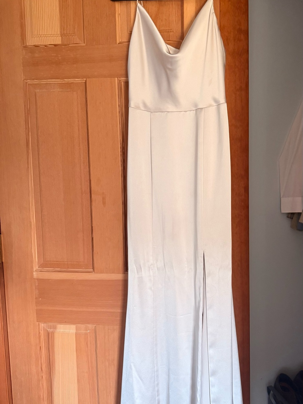 Amsale Chloe Dress - Cowl-Neck Leg Slit Maxi in Champagne color